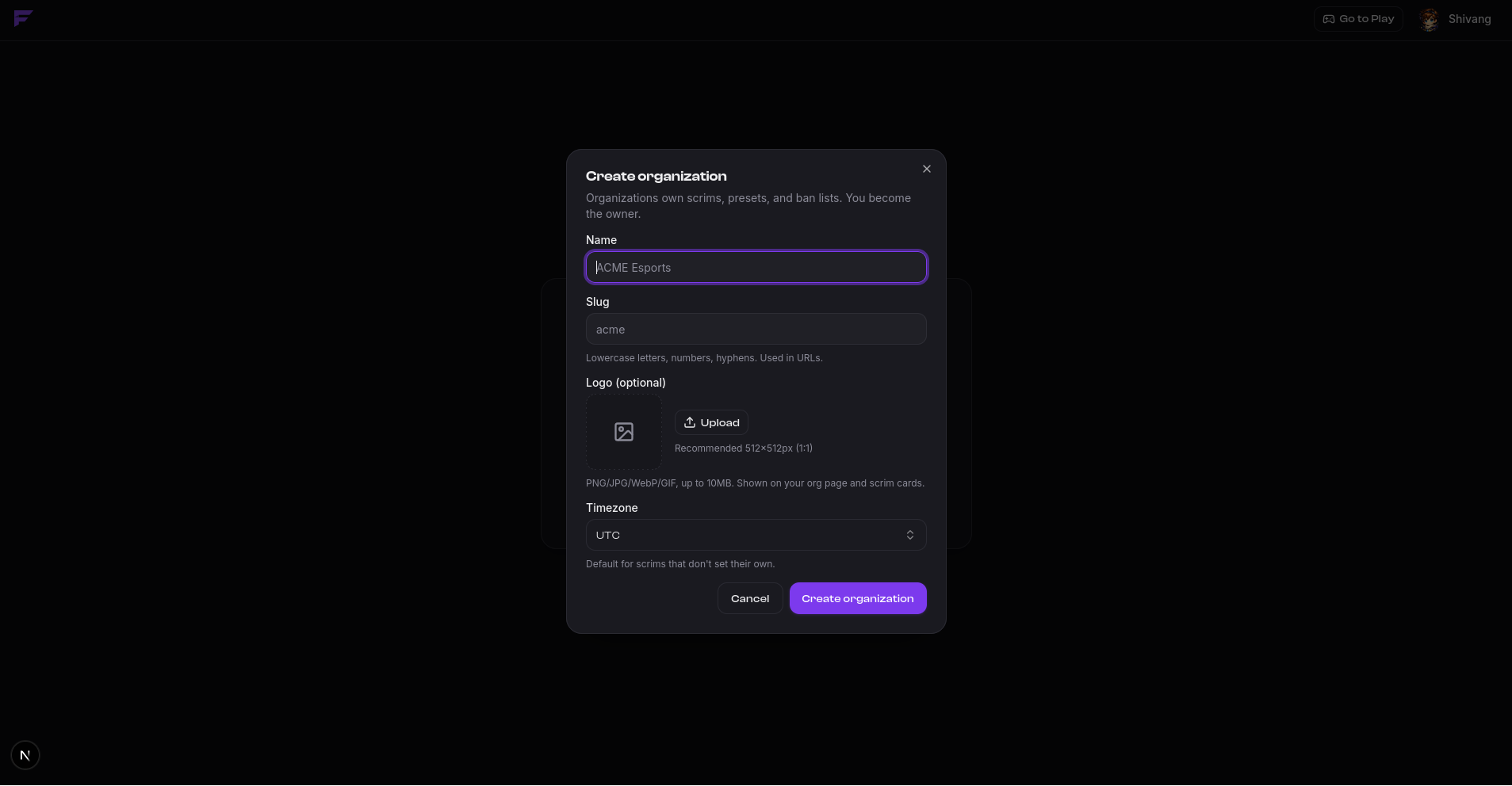 Creating an organization