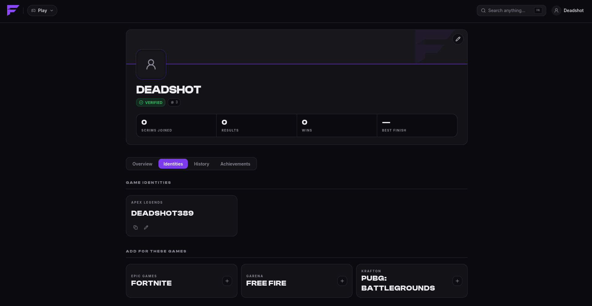 Game identities on your profile