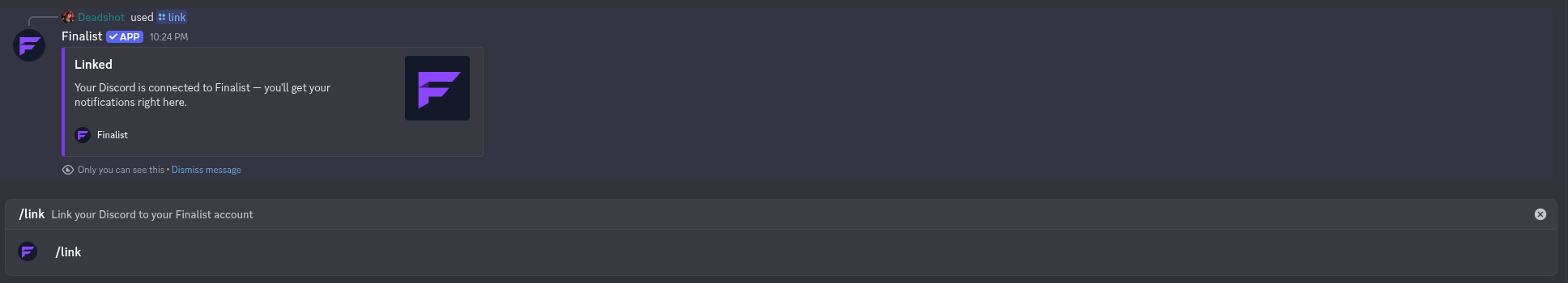 The /link reply to an account that is already connected