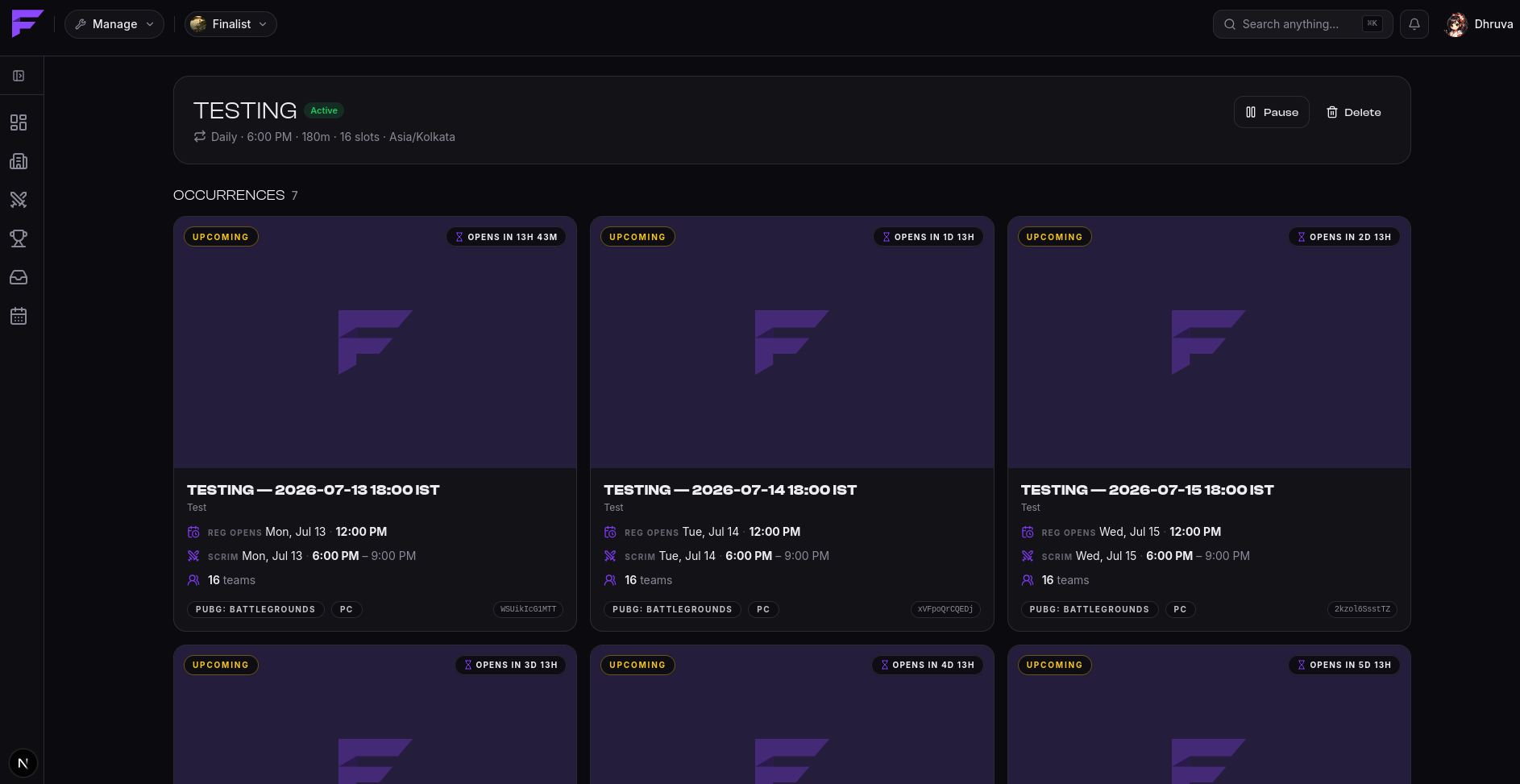 A daily schedule and the scrims it has generated