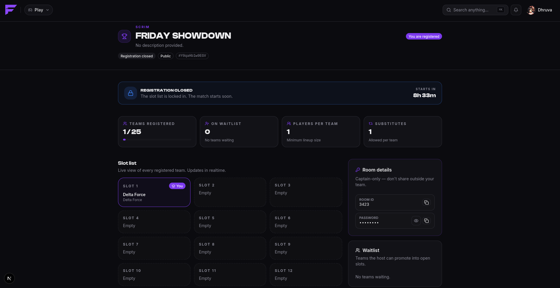 Room details on the scrim page