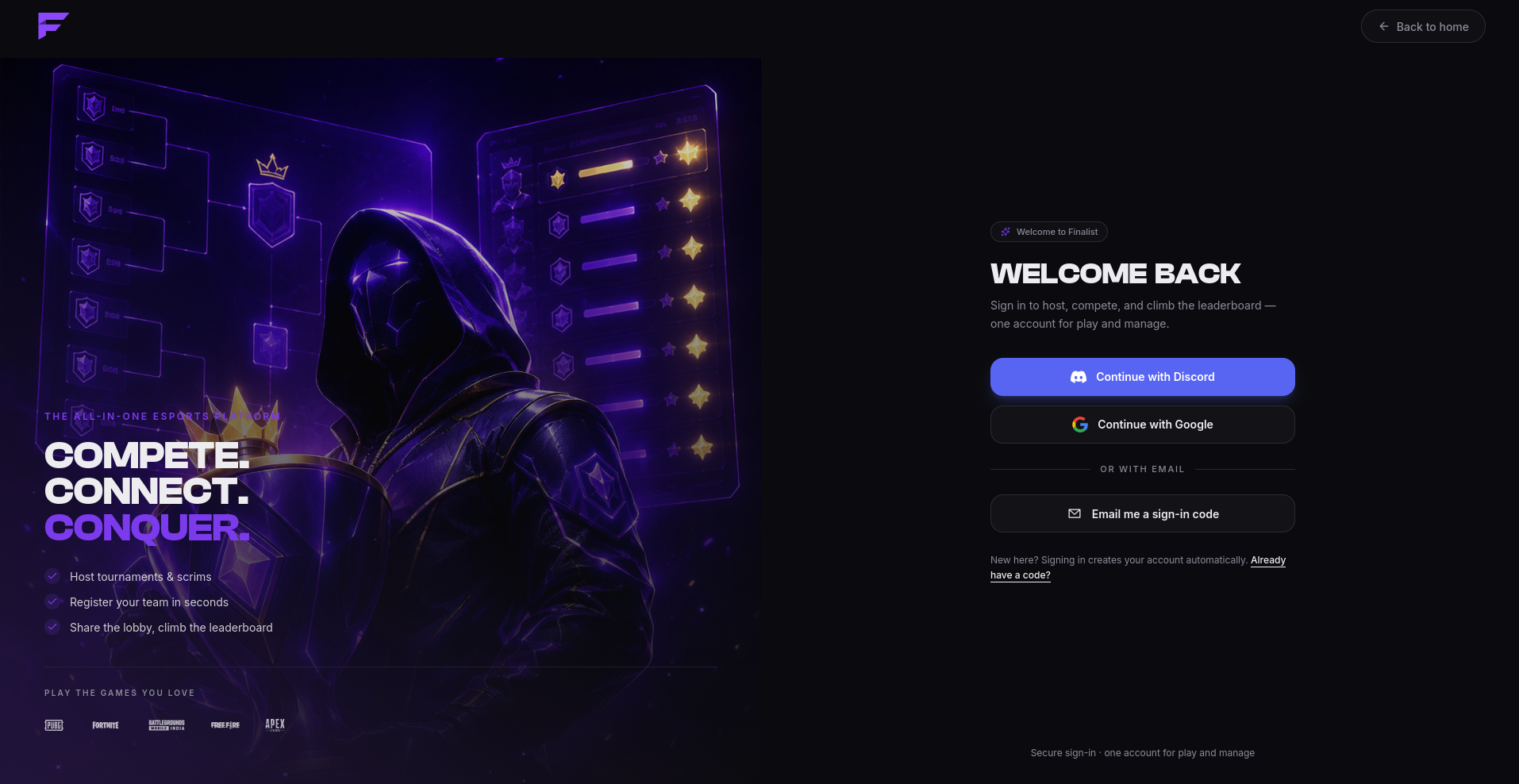 The sign-in page