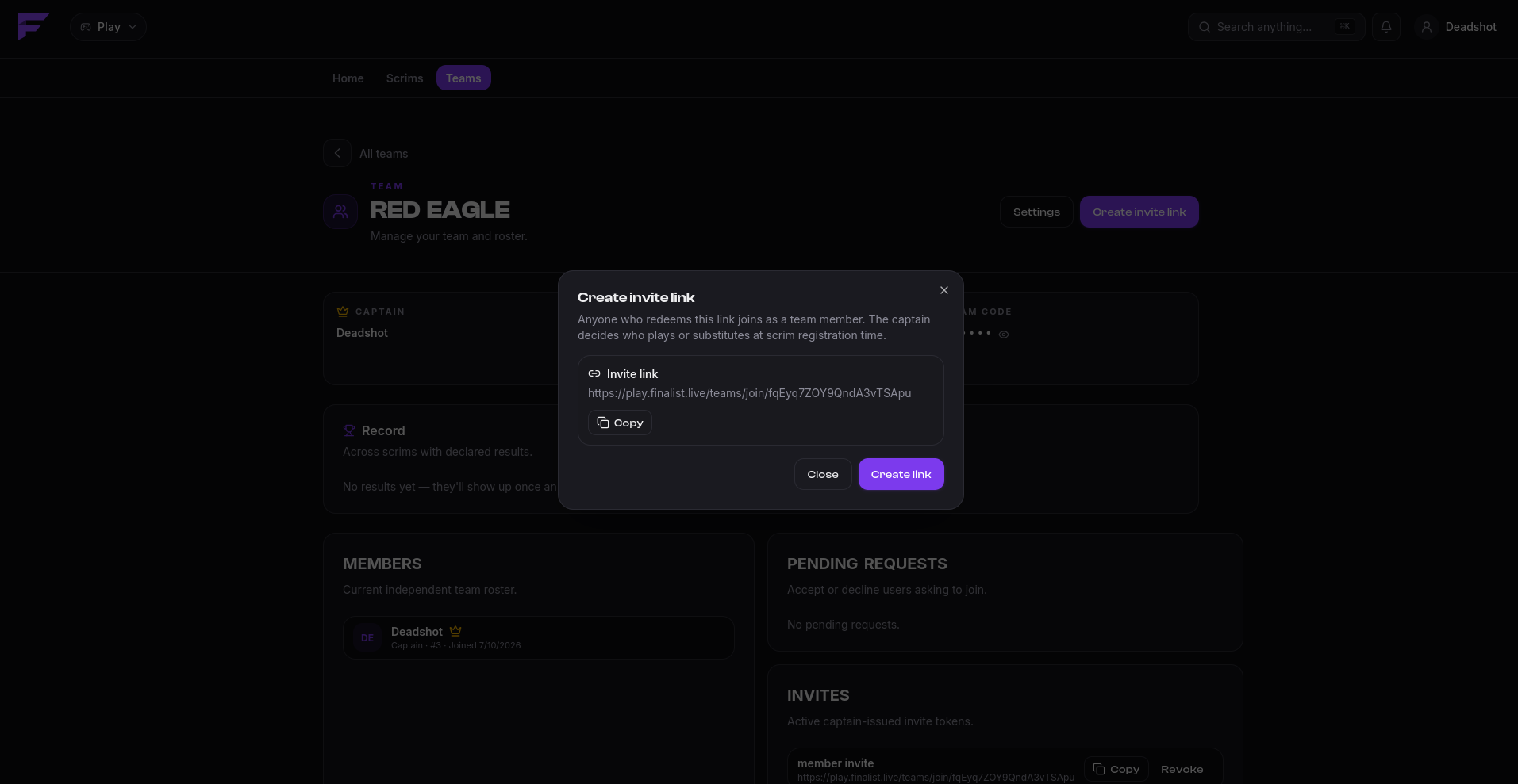 Creating an invite link