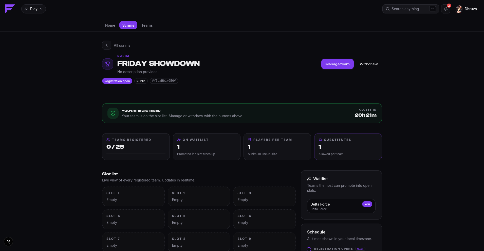A scrim's waitlist