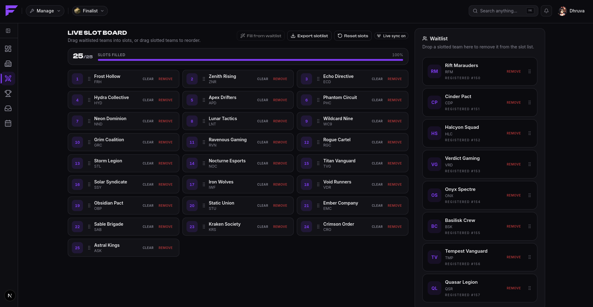 The waitlist beside the slot board